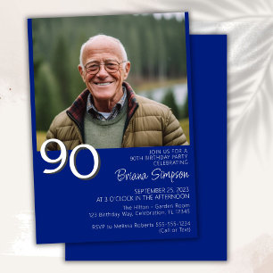 Photo Modern Minimalist Royal Blue 90th Birthday Invitation