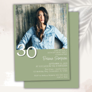 Photo Modern Minimalist Sage Green 30th Birthday Invitation