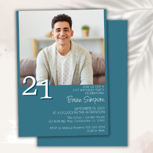 Photo Modern Minimalist Teal 21st Birthday Invitation