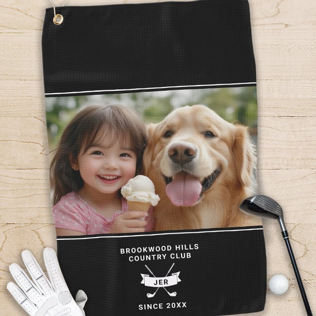 Photo Modern Monogram Initials Golfer Club Name  Golf Towel (Creator Uploaded)