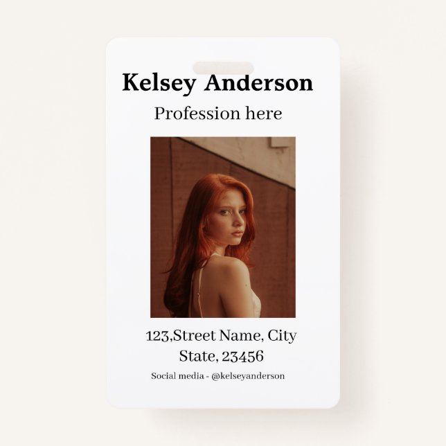 Photo modern profession social media address simpl ID badge (Front)