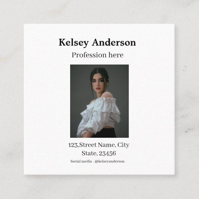 Photo modern profession social media address simpl square business card (Front)