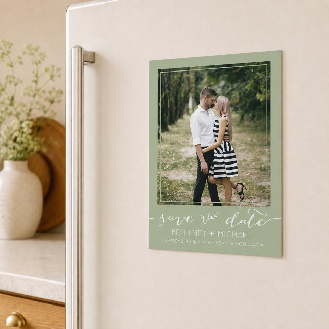 Photo Modern Sage Green Simple Save the Date (Announce your wedding with this custom photo save the date design. )
