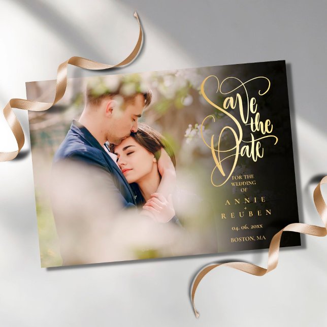 Photo Modern Save the Date Elegant Gold Script (Creator Uploaded)