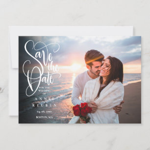 Photo Modern Save the Date Elegant White Script Invitation