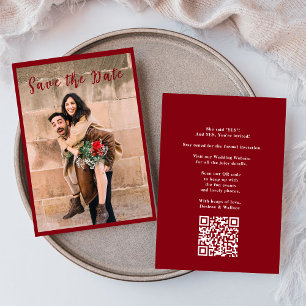 Photo Modern Script Burgundy Save The Date  Invitation