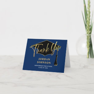 PHOTO Modern Simple Minimalist Golden Graduation  Thank You Card