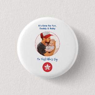 Photo Modern Simple Typography First Fathers Day 3 Cm Round Badge