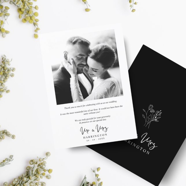 Photo Modern Typography MR & MRS  Wedding Bouquet Thank You Card (Creator Uploaded)