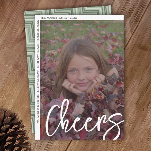 Photo Modern - Vertical White Border Offset Cheers Holiday Card (Creator Uploaded)