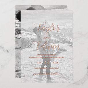 Photo Modern Wedding Save The Date Rose Gold