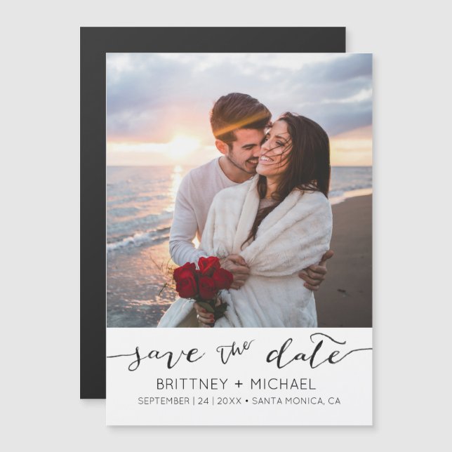 Photo Modern White Simple Save the Date Magnetic Invitation (Front/Back)