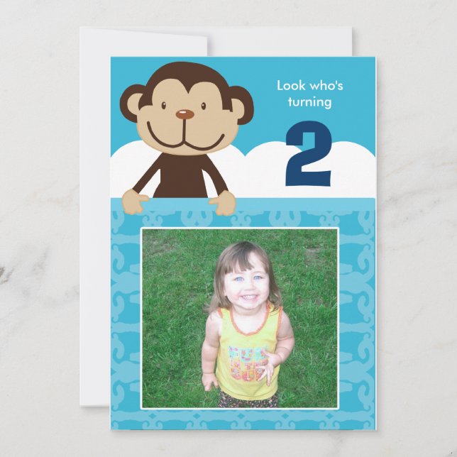 Photo Monkey Birthday Invitation Double Sided (Front)