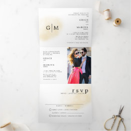 Photo Monogram Bilingual Wedding Invitation