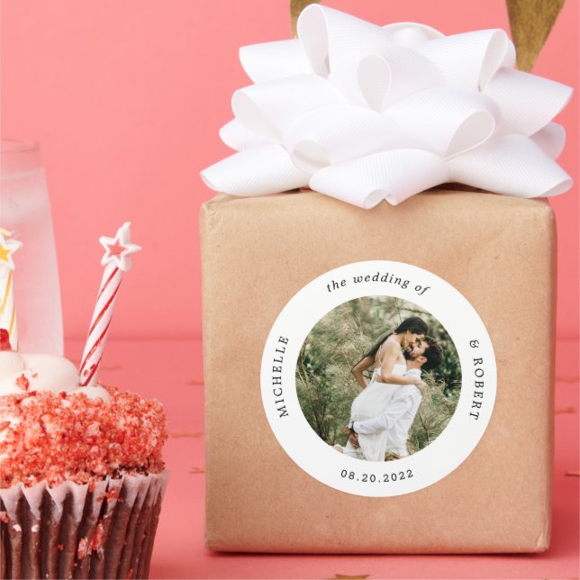 photo monogram elegant wedding classic round sticker (Party)