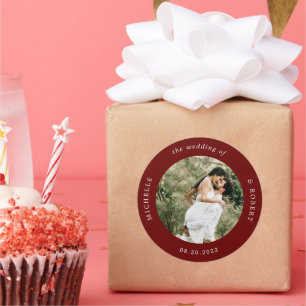 photo monogram elegant wedding classic round sticker