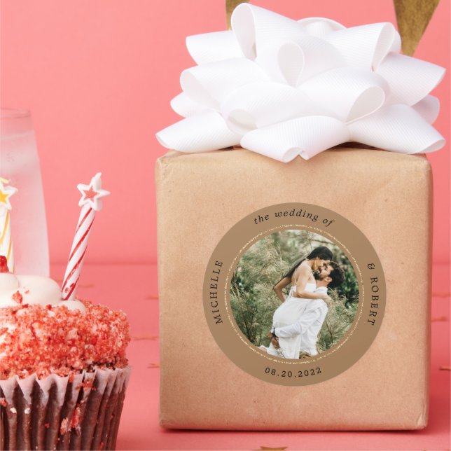 photo monogram elegant wedding classic round sticker (Party)