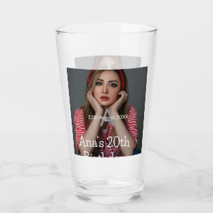 Photo monogram happy 20th birthday grey white glass