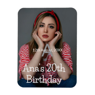 Photo monogram happy 20th birthday grey white  magnet
