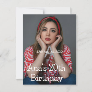 Photo monogram happy 20th birthday grey white  postcard