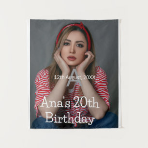 Photo monogram happy 20th birthday grey white tapestry