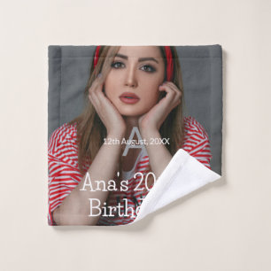 Photo monogram happy 20th birthday grey white  wash cloth
