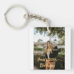 Photo monogram happy 20th birthday orange grey key ring
