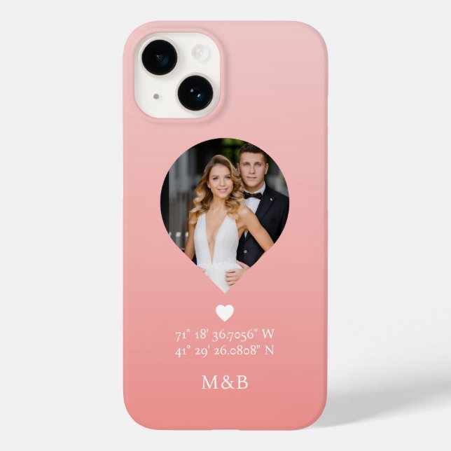 Photo Monogram Romantic Heart Coodinates Modern Case-Mate iPhone Case (Back)