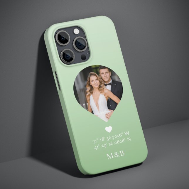 Photo Monogram Romantic Heart Coodinates Modern Case-Mate iPhone Case (Creator Uploaded)