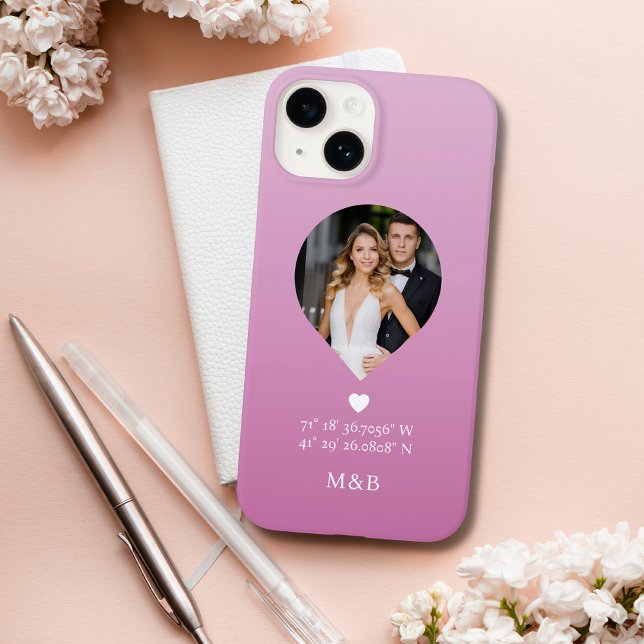 Photo Monogram Romantic Heart Coodinates Modern Case-Mate iPhone Case (Creator Uploaded)