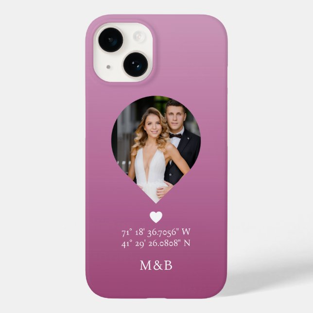 Photo Monogram Romantic Heart Coodinates Modern Case-Mate iPhone Case (Back)