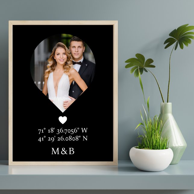Photo Monogram Romantic Heart Coodinates Modern Poster (Creator Uploaded)