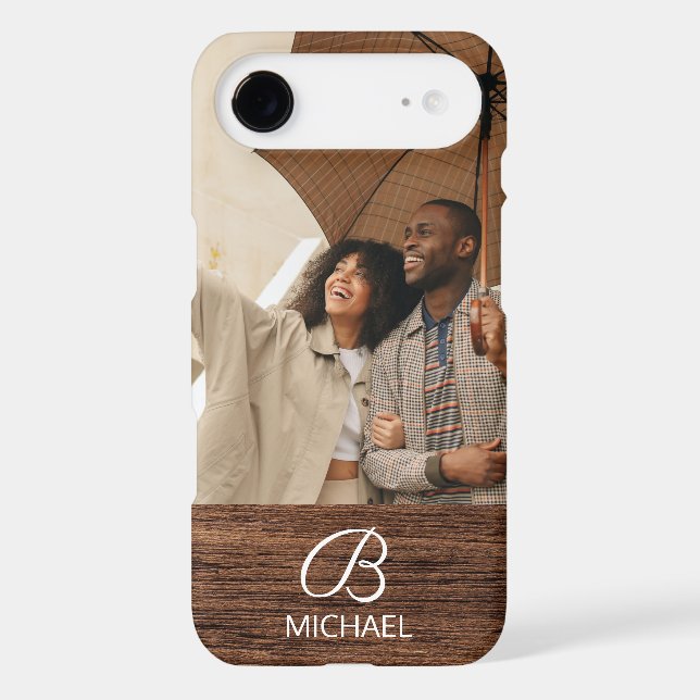 Photo Monogram Rustic Wood Grain Name (Back)