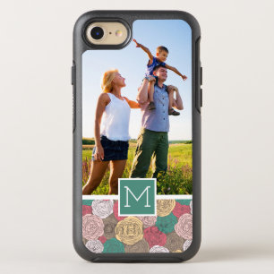 Photo & Monogram Stylish floral pattern OtterBox Symmetry iPhone 8/7 Case