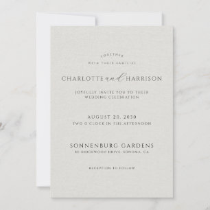 Photo Monogram White Faux Linen Wedding Invitation