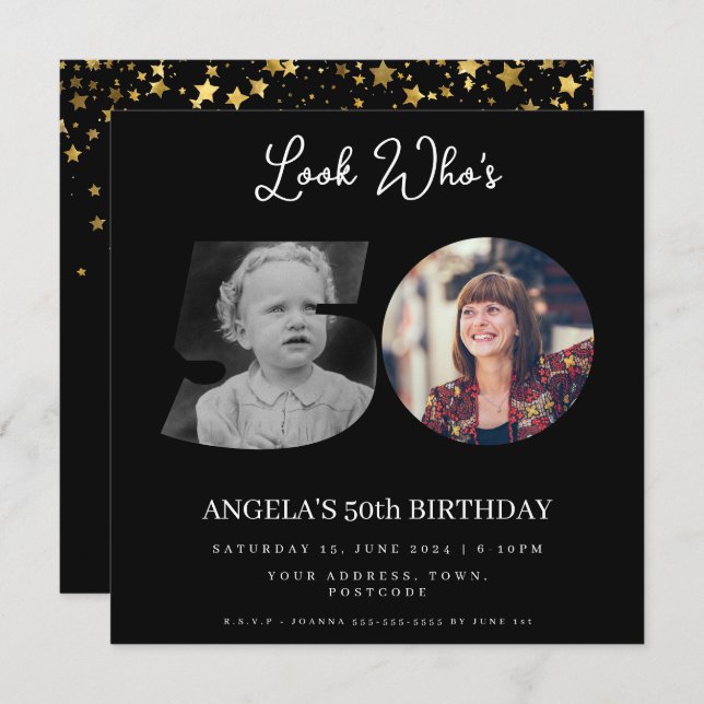 photo Montage Birthday party 50 years old Invitation (Front/Back)