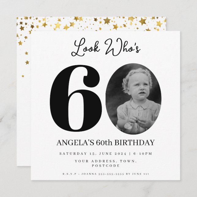 photo Montage Birthday party 60 years old Invitation (Front/Back)