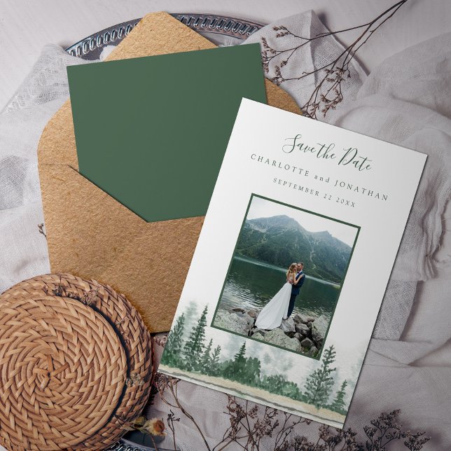 Photo Mountain Forest Rustic Wedding Save The Date (Creator Uploaded)