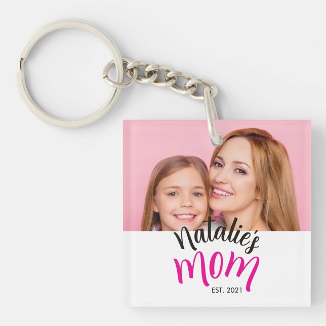 Photo Mum Established Child Name Custom Year Mama Key Ring (Front)