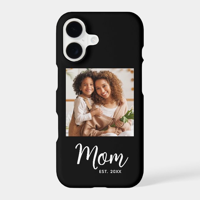 Photo Mum Established Date Black White Script Gift (Back)