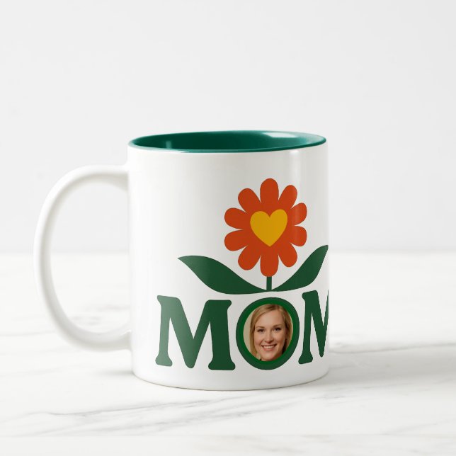 Photo Mum Flower Heart Two-Tone Coffee Mug (Left)