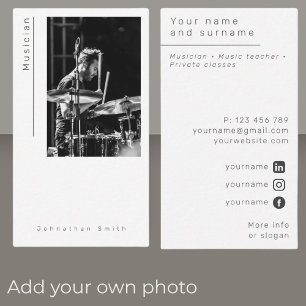 Photo musician black white modern Business Card