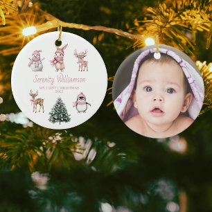 Photo My 1st Christmas Custom Baby Girl Woodland Ceramic Tree Decoration
