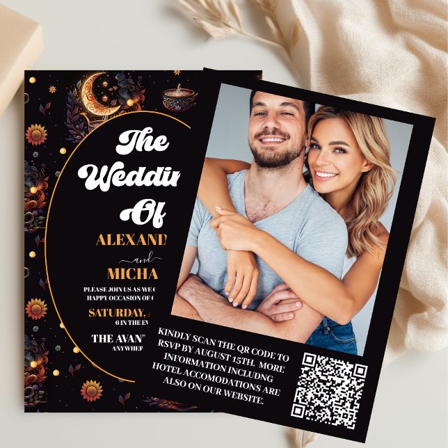Photo Mystical Black Gold Celestial Stars Wedding Invitation (Creator Uploaded)