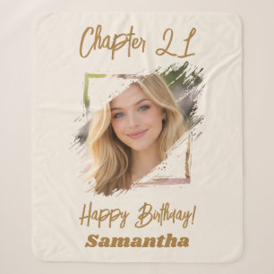 Photo name 21st birthday Chapter 21 cream Sherpa Blanket