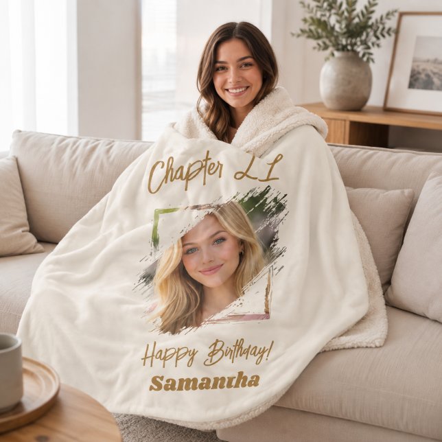 Photo name 21st birthday Chapter 21 cream Sherpa Blanket (Creator Uploaded)