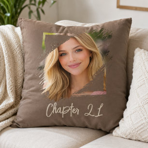 Photo name 21st birthday Chapter 21 mocha brown Cushion