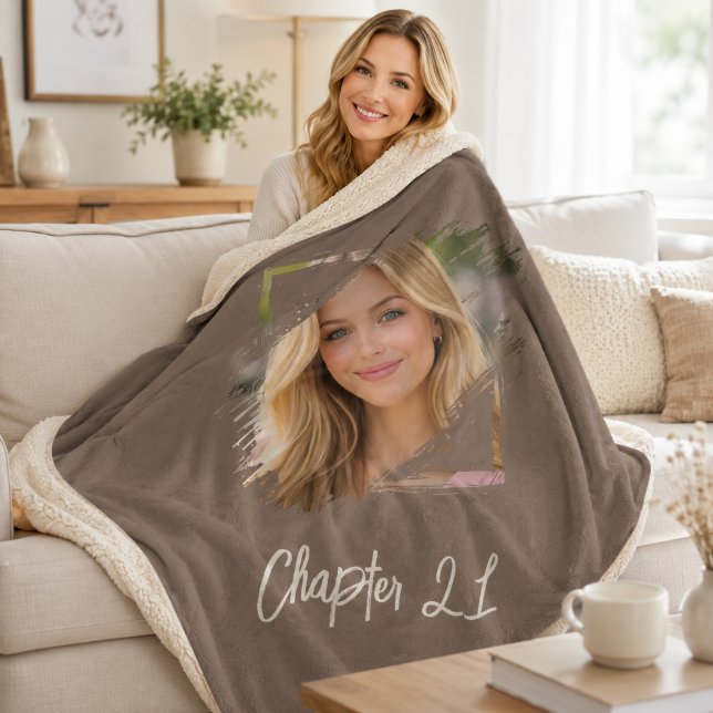 Photo name 21st birthday Chapter 21 mocha brown Sherpa Blanket (Creator Uploaded)
