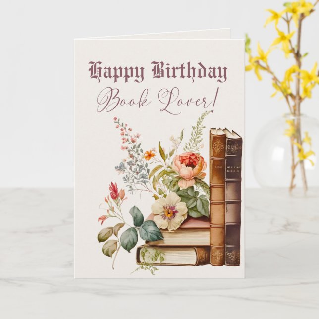 Photo Name Age Text Book Lover Watercolor Style Card (Yellow Flower)