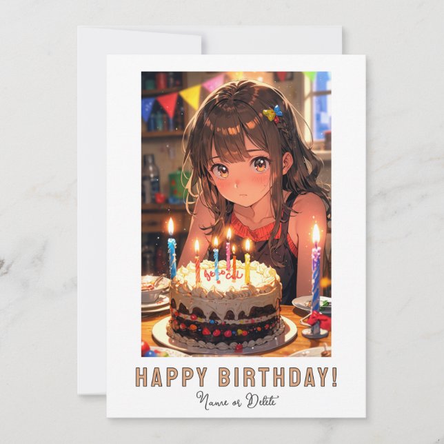 *PHOTO NAME Birthday Cake ANIME Young Girl  Invitation (Front)